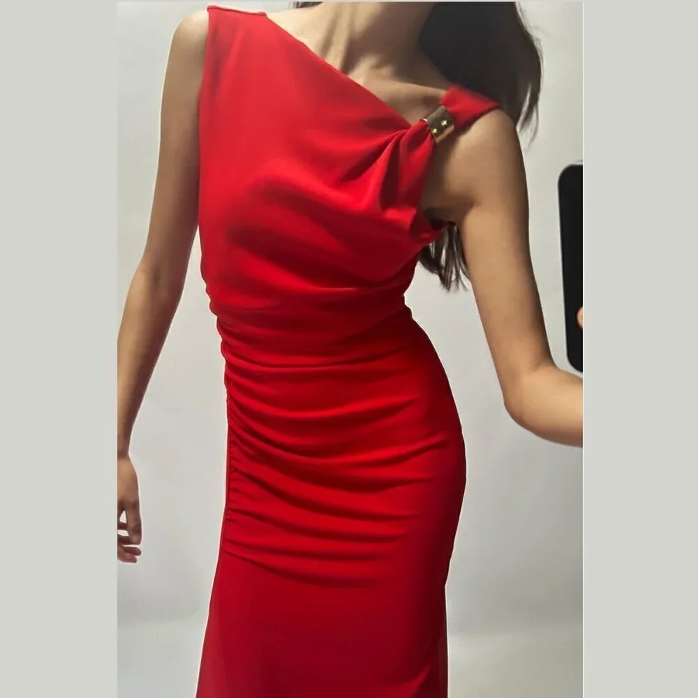ZARA Midi Dress with Side Ruching - Picture 4 of 13